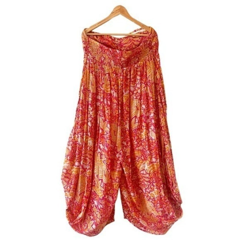 ANTHROPOLOGIE Harem Sleeveless Jumpsuit Mutil Orange Floral Boho Size XL NEW - Picture 6 of 12